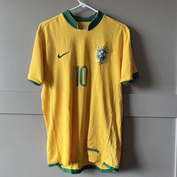 Brazil National Team Jersey Mens Medium Soccer Nike Sphere Dry Ronaldinho 10 - Picture 1 of 15